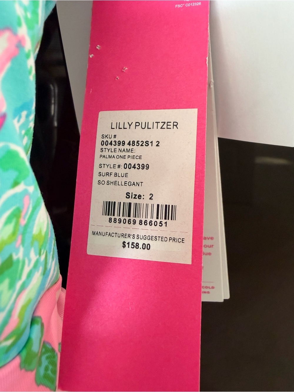 Lilly Pulitzer Palma Pink & Aqua Floral One-Piece Swimsuit with Molded Cups Sz 2 - Picture 3 of 3